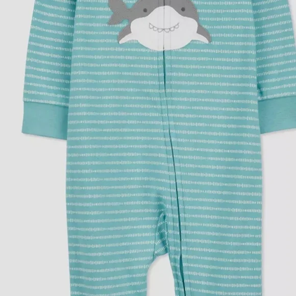 Carter's Aqua Striped Baby Footie with Shark - Picture 2 of 7